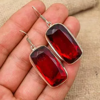 Red Garnet Gemstone Handmade 925 Sterling Silver Earring Amazing Jewelry Gift For Her