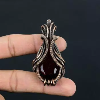 Красный гранатовый драгоценный камень, ручная работа, медная проволочная обертка, ювелирное украшение для женщин 2.60 Inches красный