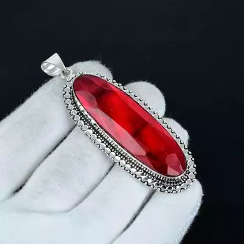 Red Garnet Pendant, 925 Sterling Silver Pendant, Handmade Pendant, Antique Pendant, Red Garnet Gemstone Pendant, Birthday Gift 2.56 красный
