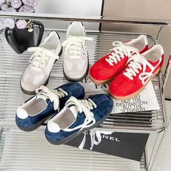 Red German training shoes retro thick-soled breathable foot odor light board shoes casual inner height increase color matching versatile sports women 34 красный