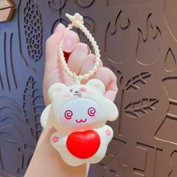 Red Heart Cartoon Bag Hanging Squeeze Toy Silicone Pendant Love Animal Keychain Hanging Accessory бежевый