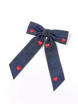 Red heart-shaped denim bow hair clip, sweet and feminine temperament, niche and high-end hair accessory