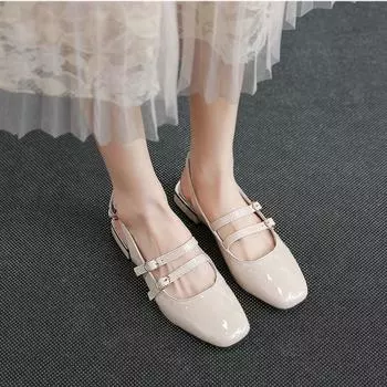 Red Hepburn Mary Jane shoes retro 2025 new French low-heeled bag head sandals women s summer flats single shoes 35 бордовый