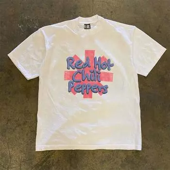 Red Hof Chili Peppers Mizi Hip Hop Niche Design Men and Women Couple Ins White XL 240g Heavy weight pure cotton