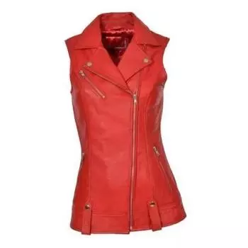 Red Jacket Western Classic Vest Coat Lambskin Leather Waistcoat Women Button S красный