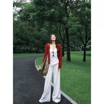 Red Knitting Cardigan Early Autumn Women s New 2024 Outer Match Short Sweater Jacket Long-Sleeved Tops Bottoming Shirt Red 2XL