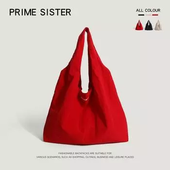 Red Korean Style Big Bag Shopping Bag Quick-Drying Canvas Bag Female Satchel Casual Tote Bag Trendy Large Capacity Shoulder Bag Red