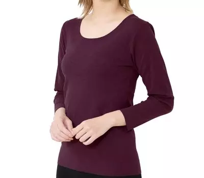 Red L Shirt Tops Plain Sleeves Simple Stretch Elastic Heat Retention [Chica Hurra] Women s 3/4