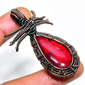 Ювелирный кулон ручной работы из медной проволоки с красным лабрадоритом и драгоценным камнем 2,17 дюйма 2.17 красный