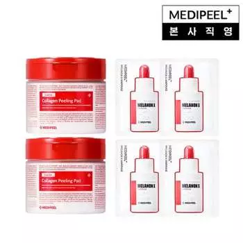 Red Lacto Collagen Double Tight Pads 270ml (70 sheets) x 2 + Melanon Extract Ampoule 1.5ml x 4
