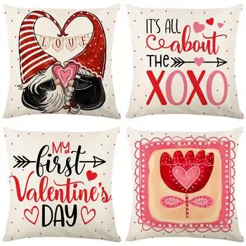 Red Letter Print Valentine s Day Pillow Cover Linen Home Sofa Cushion Cover Living Room Bedroom Pillow Cover 45*45cm JYM257-1
