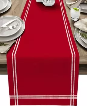 Red Linen Table Runners Farmhouse Red Stripe Dresser Scarf Table Decor Washable Holiday Wedding Party Kitchen Dining Table Decor 180x33cm 70.8x13inch