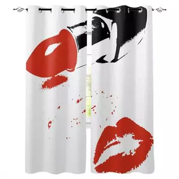 Red Lipstick Cosmetic Lips White Blackout Curtains For Living Room Bedroom Printed Window Treatment Drapes Home Decor W135 x H60cm