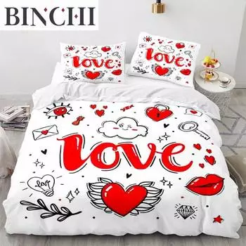 Красный пододеяльник с сердечками для любви, роскошный комплект постельного белья в романтическом стиле для пары, подарки на День святого Валентина для подруги, украшение спальни EU single(135x200cm)