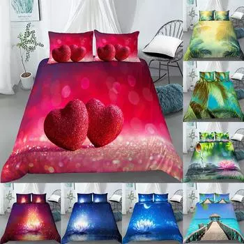 Red Love Пододеяльник Пляж Лес Пейзаж Одеяло Постельное белье Декор Эстетика Пододеяльник Мягкий Дышащий Постельное белье Комплект 3 шт. EU Single(135x200cm)