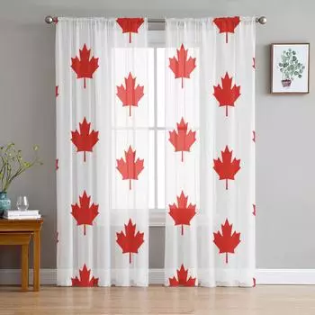 Red Maple Leaves Modern Curtains For Living Room Transparent Tulle Curtains Window Sheer For The Bedroom Accessories Decor W135 x H114cm