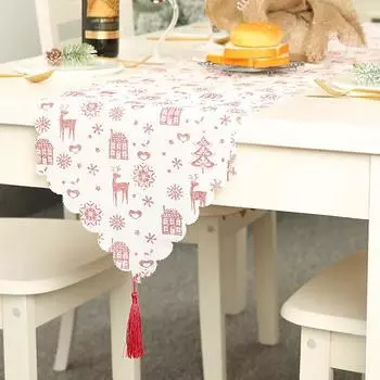 Red New Year Tablecloth Christmas Tablecloth Rectangular Household Table Cover Placemat Elk Xmas Printed Christmas Decorations