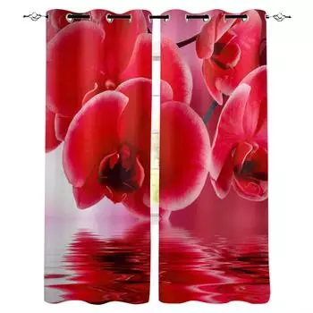 Red Phalaenopsis Flower Water Surface Blackout Curtains For Bedroom Blinds Drapes Window Curtains For Living Room High Shading W135 x H60cm