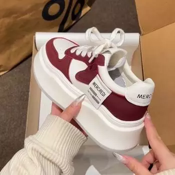 Красные ретро маленькие белые туфли женские весенние новые толстые подошвы высокие немецкие тренировочные туфли для уличной стрельбы 35 белый