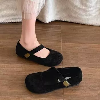 Red retro round head shallow mouth flat-soled single shoes women s 2025 new spring and autumn skirt French soft-soled Mary Jane shoes 35 чёрный