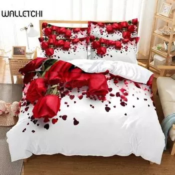 Red rose bed linen set duvet cover 3D bed linen digital printing bed bed linen queen size bed linen set fashion design EU single(135x200cm)