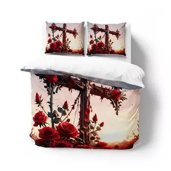 Комплект постельного белья с красной розой, набор пододеяльников с известным аниме, комплект постельного белья, двуспальная кровать, двуспальная кровать, односпальная кровать, дропшиппинг, подарок US Queen 228x228cm