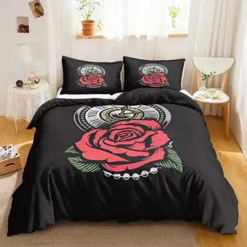 Red Rose Duvet Cover Set Soft Luxury 3D Rose Flower Twin Bedding Set 23Pcs Romantic Polyester Quilt Cover with Zipper Closure 70x133cm 2pcs