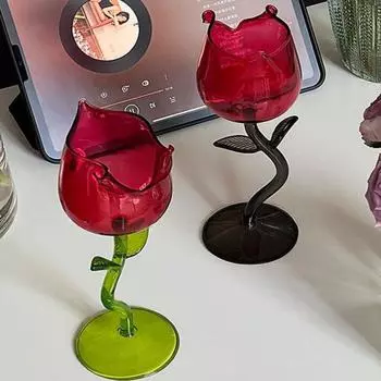 Red Rose Wine Glass Rolled Cup-rimmed Wine Cup Romantic Rose Goblet Valentine s Day зелёный
