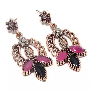 Red Ruby(Simulated), Black Onyx Gemstone X-Mas Gift Jewelry Earring 2.44 P1c66