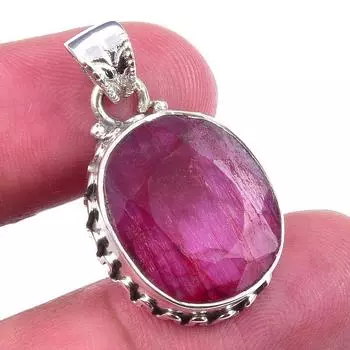 Red Ruby(Simulated) Gemstone Handmade 925 Sterling Silver Pendant 1.25 j9n25