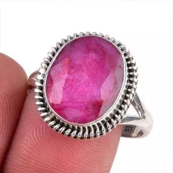 Red Ruby(Simulated) Gemstone Handmade 925 Sterling Silver Gift Ring S.9.5 w2R60