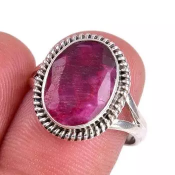 Red Ruby(Simulated) Gemstone Handmade 925 Sterling Silver Gift Ring S.7.5 M9r22