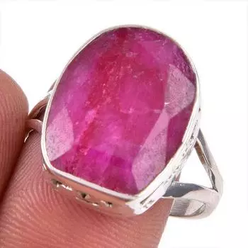 Red Ruby(Simulated) Gemstone Handmade 925 Sterling Silver Gift Ring S.9.5 E3F65