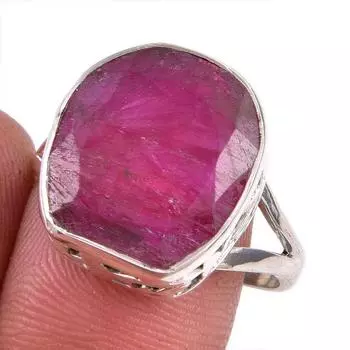 Red Ruby(Simulated) Gemstone Handmade 925 Sterling Silver Jewelry Ring S.9 Z6g79