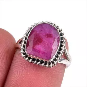 Red Ruby(Simulated) Gemstone Handmade 925 Sterling Silver Gift Ring S.5.5 u1t88