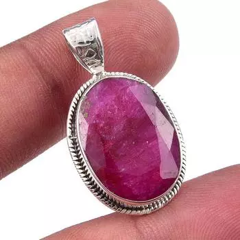 Red Ruby(Simulated) Gemstone Handmade 925 Sterling Silver Pendant 1.25 y9g46