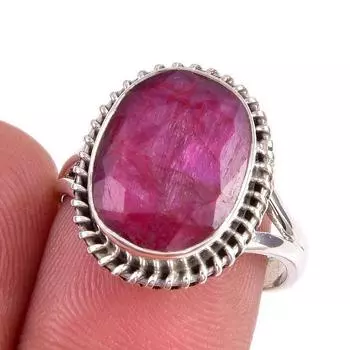 Red Ruby(Simulated) Gemstone Handmade 925 Sterling Silver Gift Ring S.7.5 f4s30