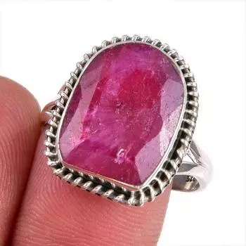 Red Ruby(Simulated) Gemstone Handmade 925 Sterling Silver Gift Ring S.9.5 L3t39