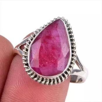 Red Ruby(Simulated) Gemstone Handmade 925 Sterling Silver Jewelry Ring S.9 G3O07