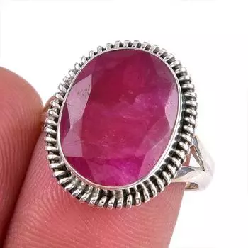 Red Ruby(Simulated) Gemstone Handmade 925 Sterling Silver Gift Ring S.7.5 U0w38