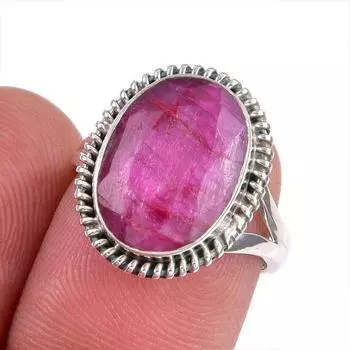 Red Ruby(Simulated) Gemstone Handmade 925 Sterling Silver Gift Ring S.6.5 W7B54