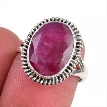 Red Ruby(Simulated) Gemstone Handmade 925 Sterling Silver Gift Ring S.6.5 m1F17