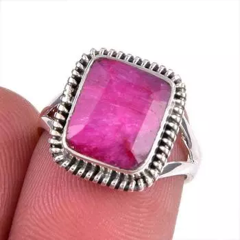 Red Ruby(Simulated) Gemstone Handmade 925 Sterling Silver Gift Ring S.5.5 z2j69