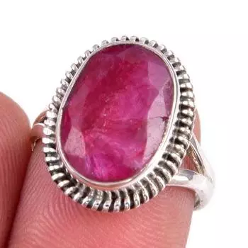 Red Ruby(Simulated) Gemstone Handmade 925 Sterling Silver Gift Ring S.6.5 i4L11