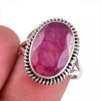 Red Ruby(Simulated) Gemstone Handmade 925 Sterling Silver Jewelry Ring S.7 D4I51