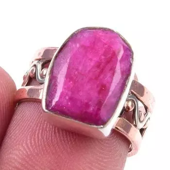 Red Ruby(Simulated) Handmade 925 Sterling Silver Jewelry Two Tone Ring S.6 V8s62