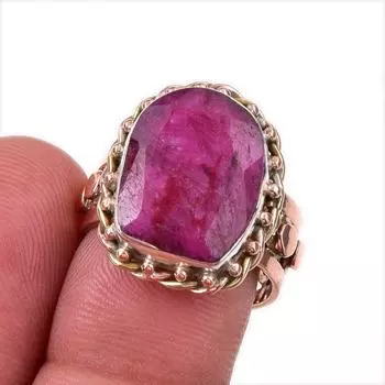 Red Ruby(Simulated) Handmade 925 Sterling Silver TwoTone Gift Ring S.7.5 H2t59