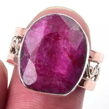 Red Ruby(Simulated) Handmade 925 Sterling Silver Jewelry Two Tone Ring S.8 f0s69