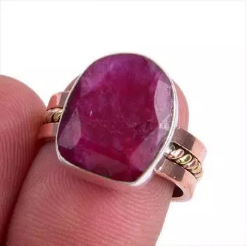 Red Ruby(Simulated) Handmade 925 Sterling Silver TwoTone Gift Ring S.6.5 E3l09