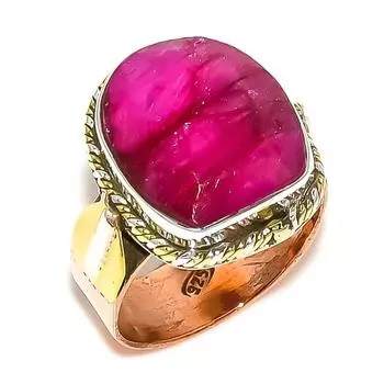 Red Ruby(Simulated) Handmade 925 Sterling Silver TwoTone Gift Ring S.7.5 J6Z85